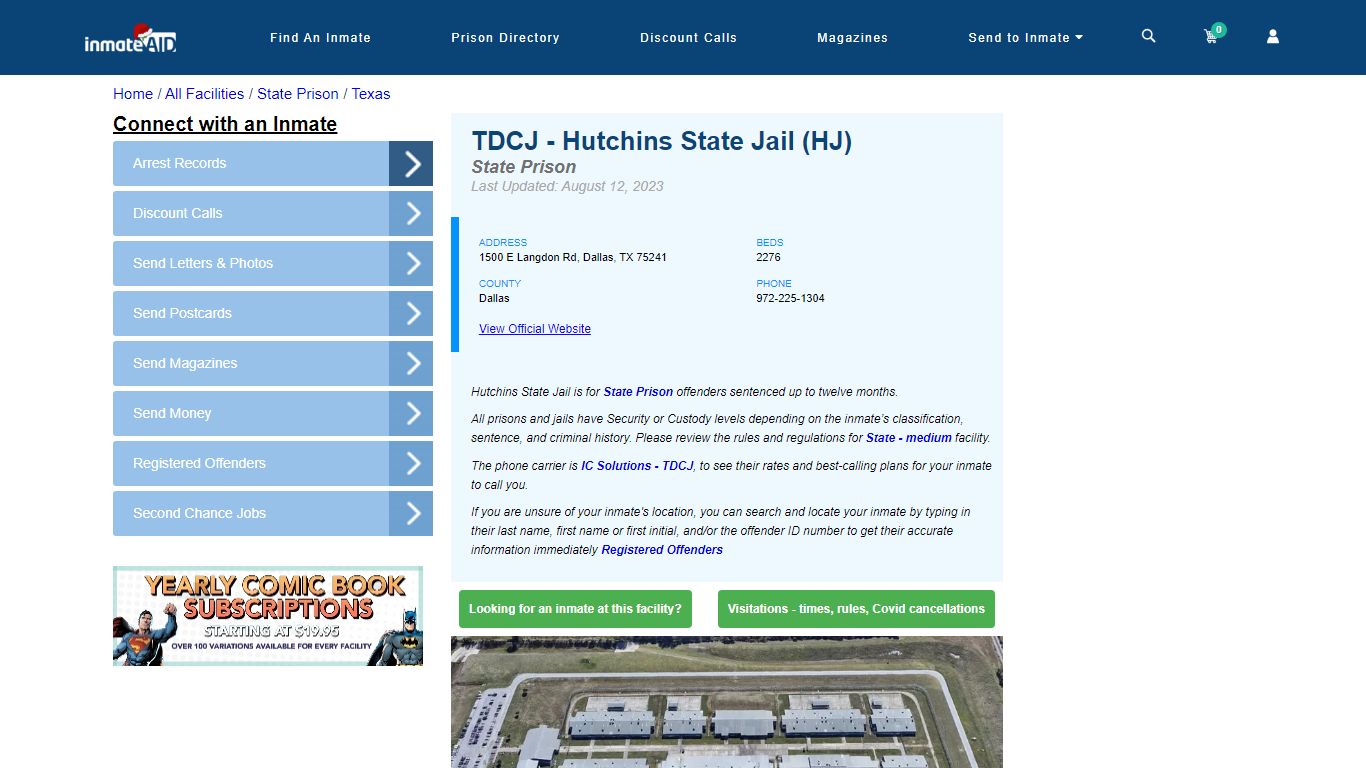 TDCJ - Hutchins State Jail (HJ) & Inmate Search - Dallas, TX
